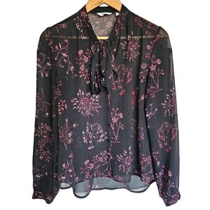 Reitmans sheer floral tie neck blouse